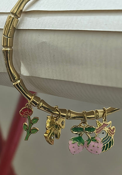 Golden-Plated Bamboo Design with charms Openable Bracelet