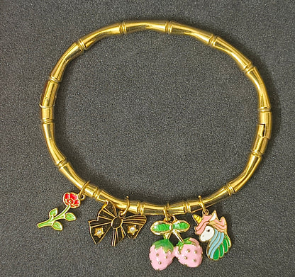 Golden-Plated Bamboo Design with charms Openable Bracelet
