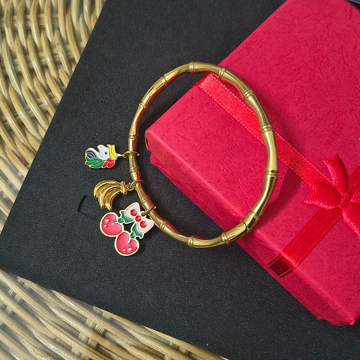 Golden-Plated Bamboo Design with charms Openable Bracelet