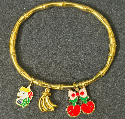Golden-Plated Bamboo Design with charms Openable Bracelet