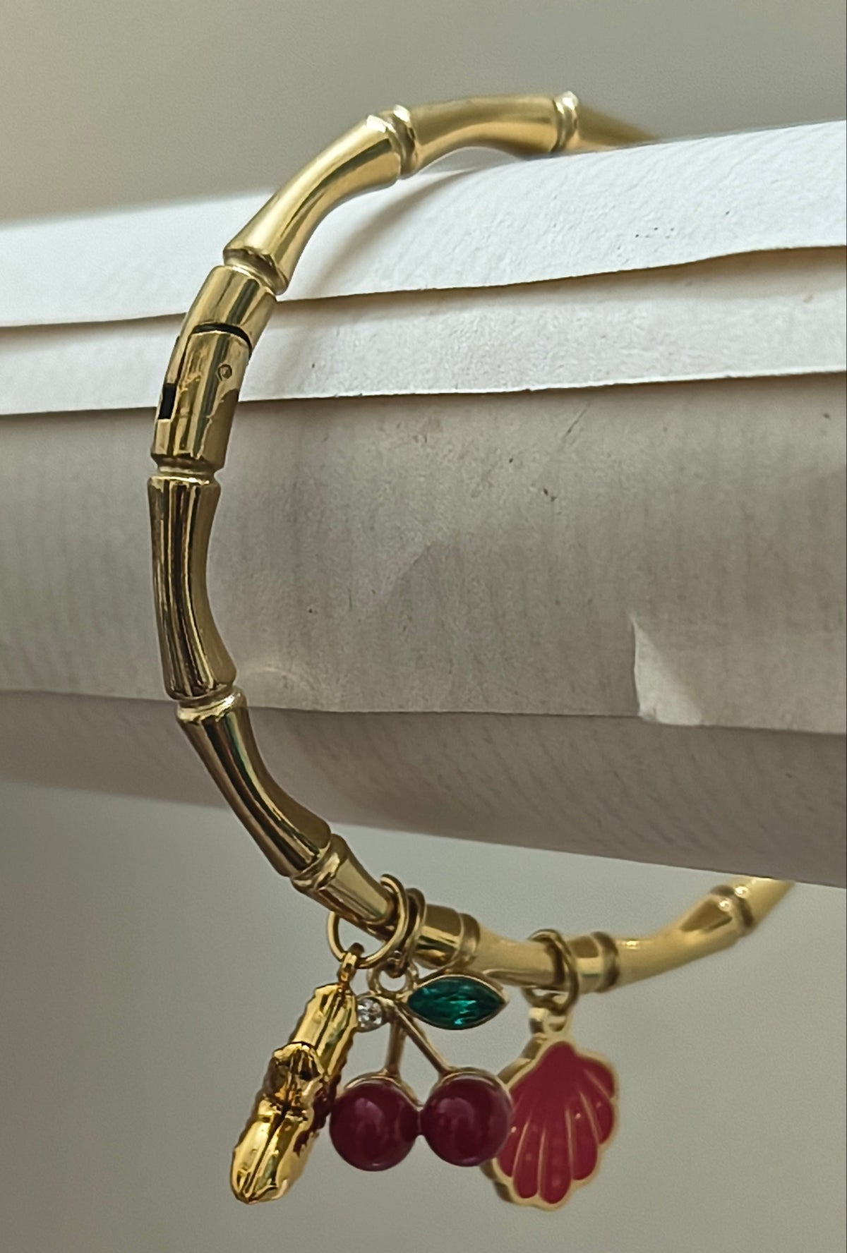 Golden-Plated Bamboo Design with charms Openable Bracelet