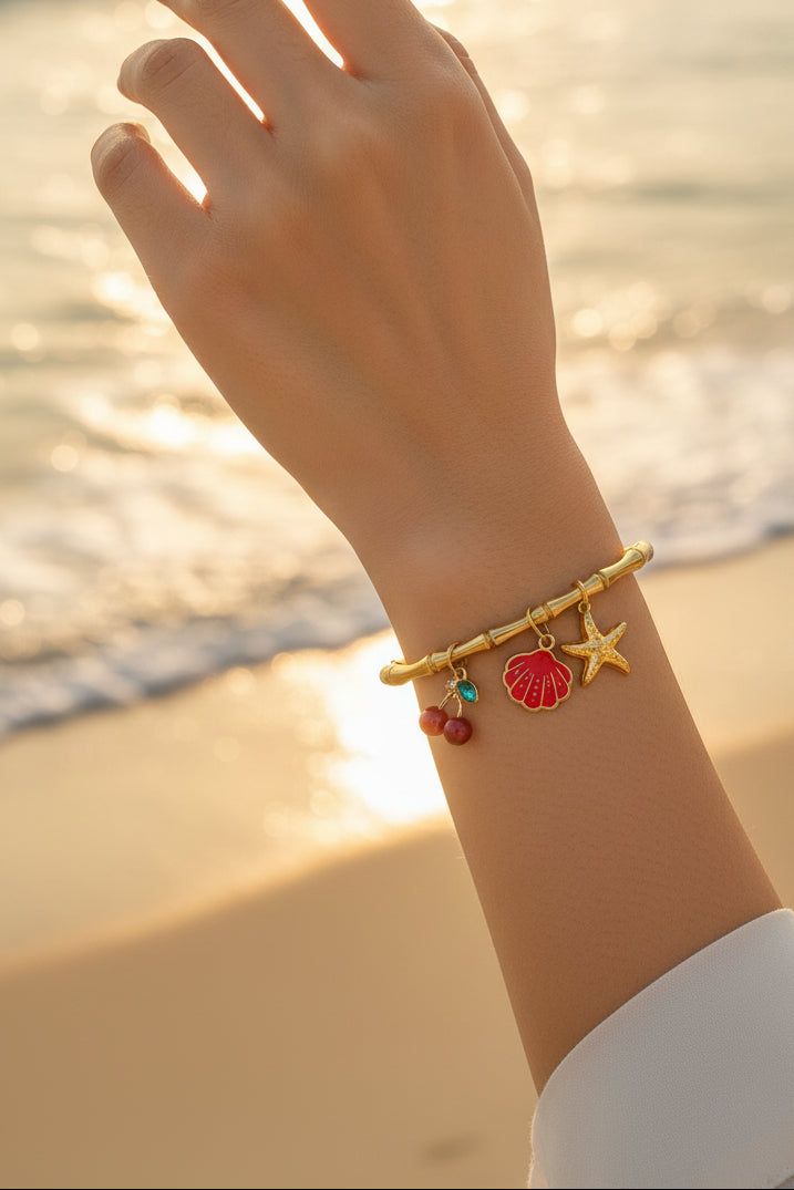 Golden-Plated Bamboo Design with charms Openable Bracelet