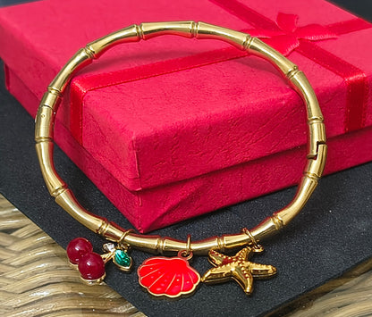 Golden-Plated Bamboo Design with charms Openable Bracelet