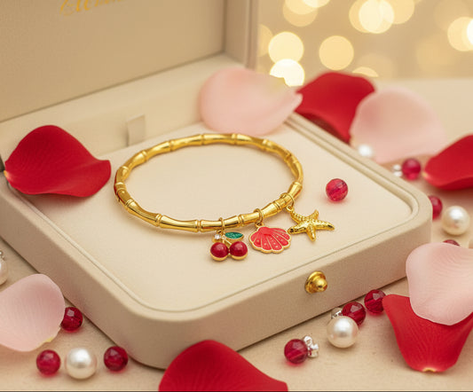 Golden-Plated Bamboo Design with charms Openable Bracelet