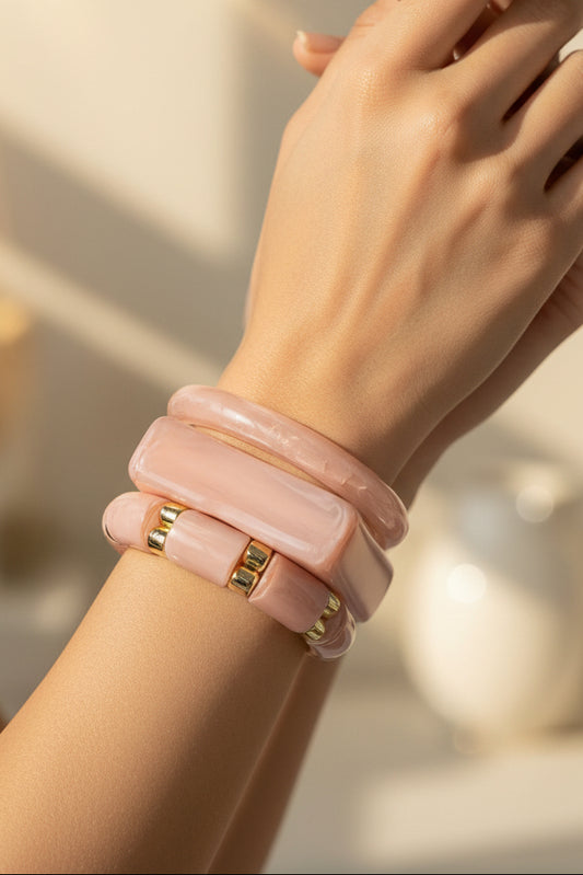 Stretchable and Fixed Stack of Acrylic Bangles