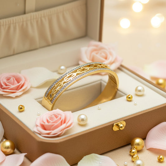 Golden Plated Openable Bracelet with Chain link & Channel on sides