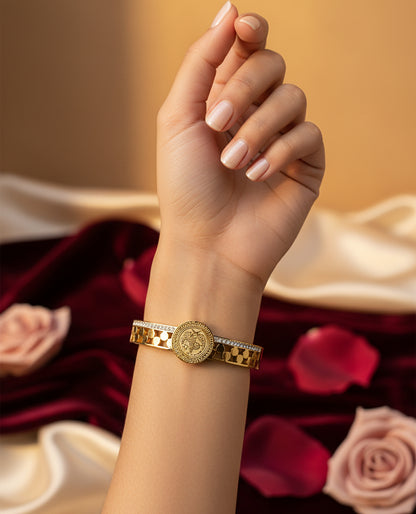 Golden Plated Textured Circle Openable Bracelet