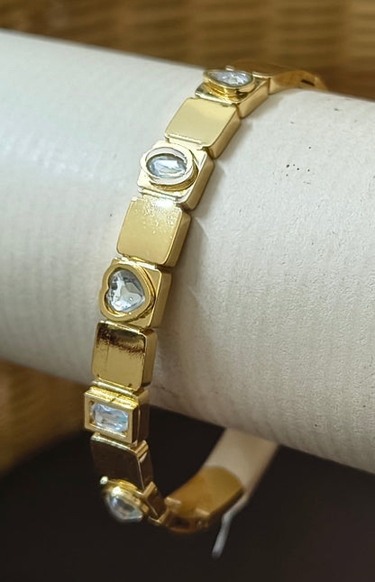 Golden Plated Openable Bracelets with Alternate Square with White Stones