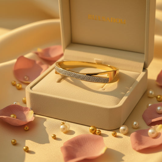 Golden Plate White Stones Strip Openable Bracelet