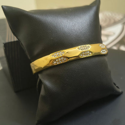 Golden Plated Hexagon Design White Stone Plain Bracelet