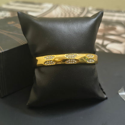 Golden Plated Hexagon Design White Stone Plain Bracelet