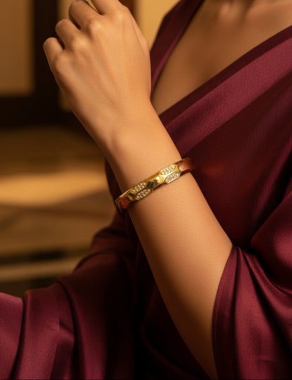 Golden Plated Hexagon Design White Stone Plain Bracelet