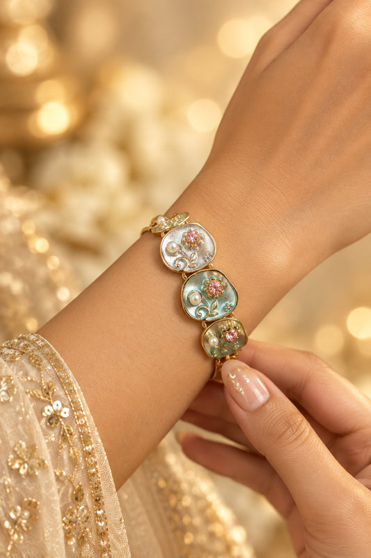Golden Plated Floral Design Stretchable Bracelets