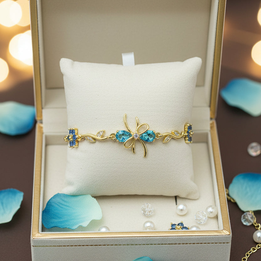 Golden Plated Bow Tulip Chain Bracelet-sky blue