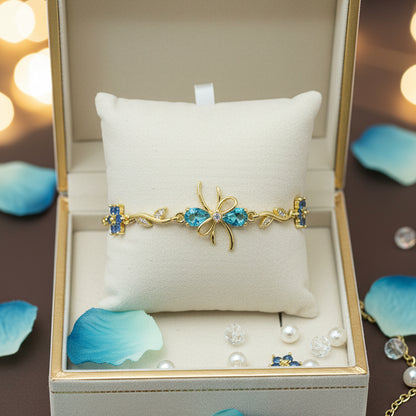 Golden Plated Bow Tulip Chain Bracelet-sky blue