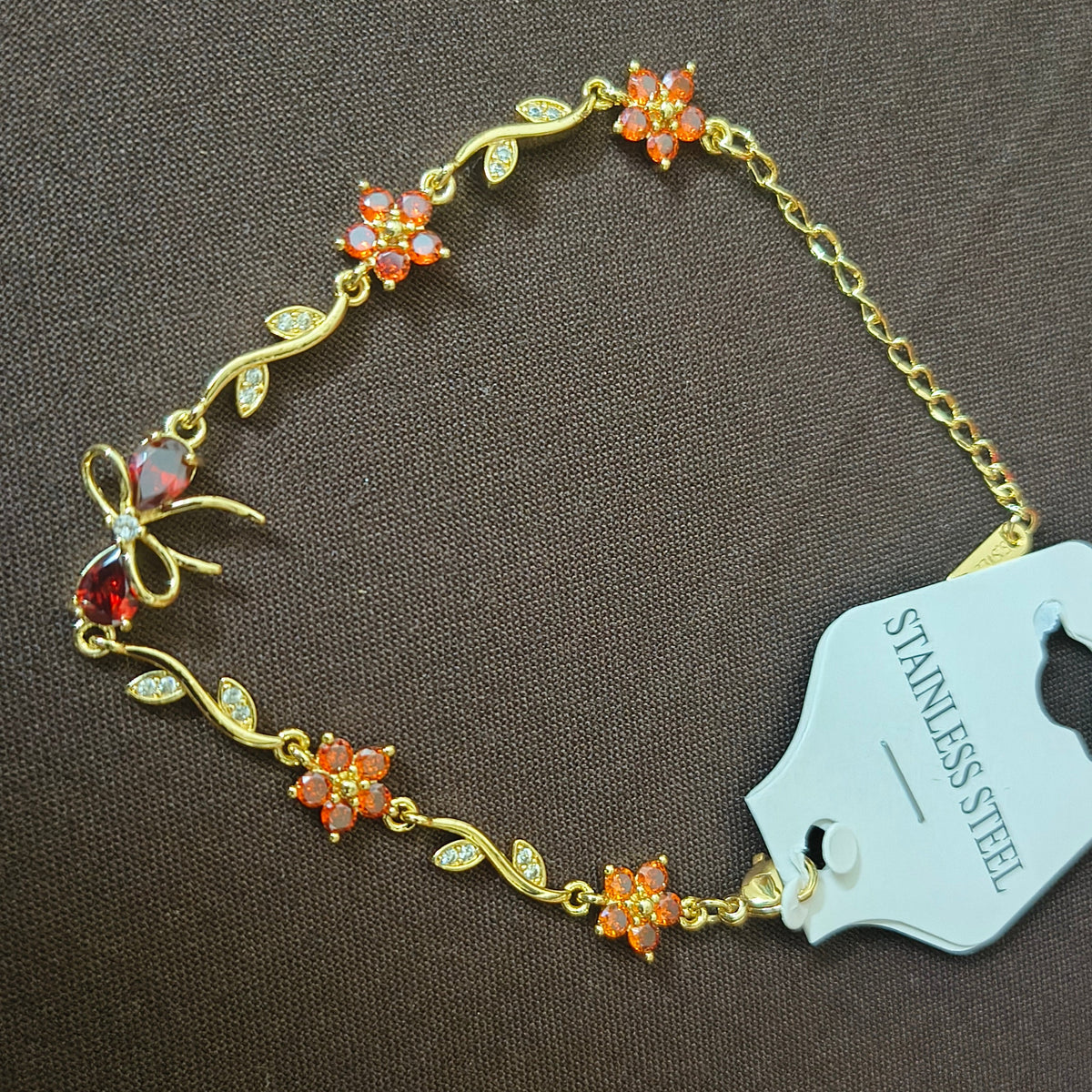 Golden Plated Bow Tulip Chain Bracelet-Orange