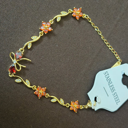 Golden Plated Bow Tulip Chain Bracelet-Orange