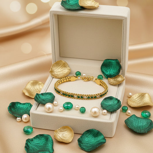 Golden Plating Green Stone Tennis Bracelet