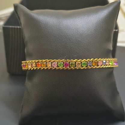 Golden Plating Multi color Stone Tennis Bracelet