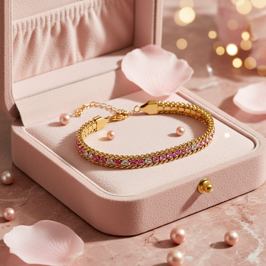 Golden Plating Pink Stone Tennis Bracelet