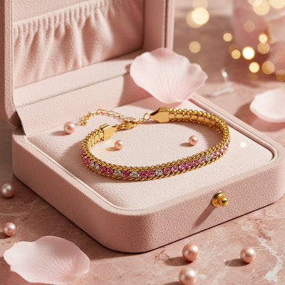 Golden Plating Pink Stone Tennis Bracelet